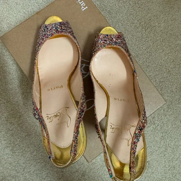 Christian Louboutin Multicolor Glitter Peep-Toe Slingback Heels - Picture 7 of 9